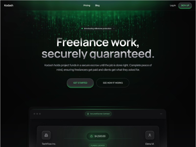Preview for Kodash, A Freelance Escrow Website Template