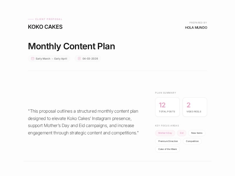 Preview for Cake Brand Content Proposal Template