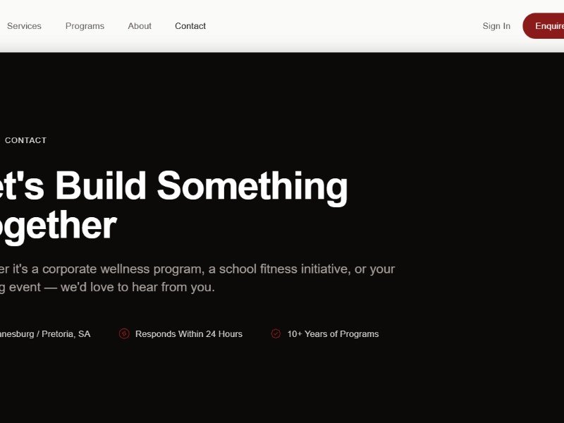 Preview for Fitness Events Contact Page Template