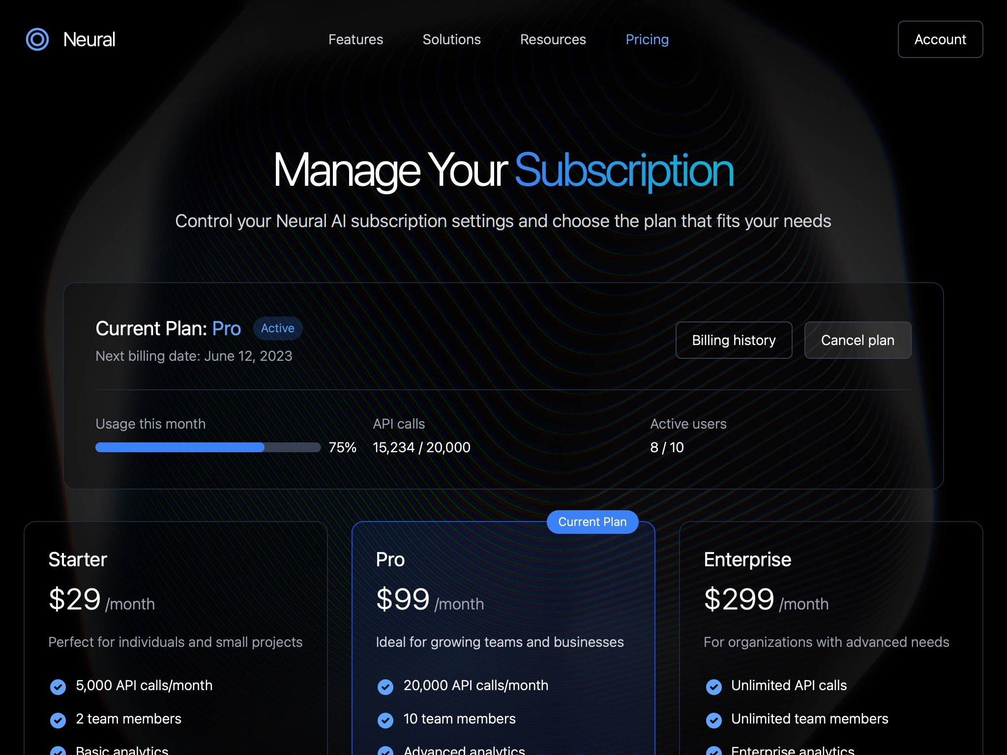 Preview for Subscription Management Interface