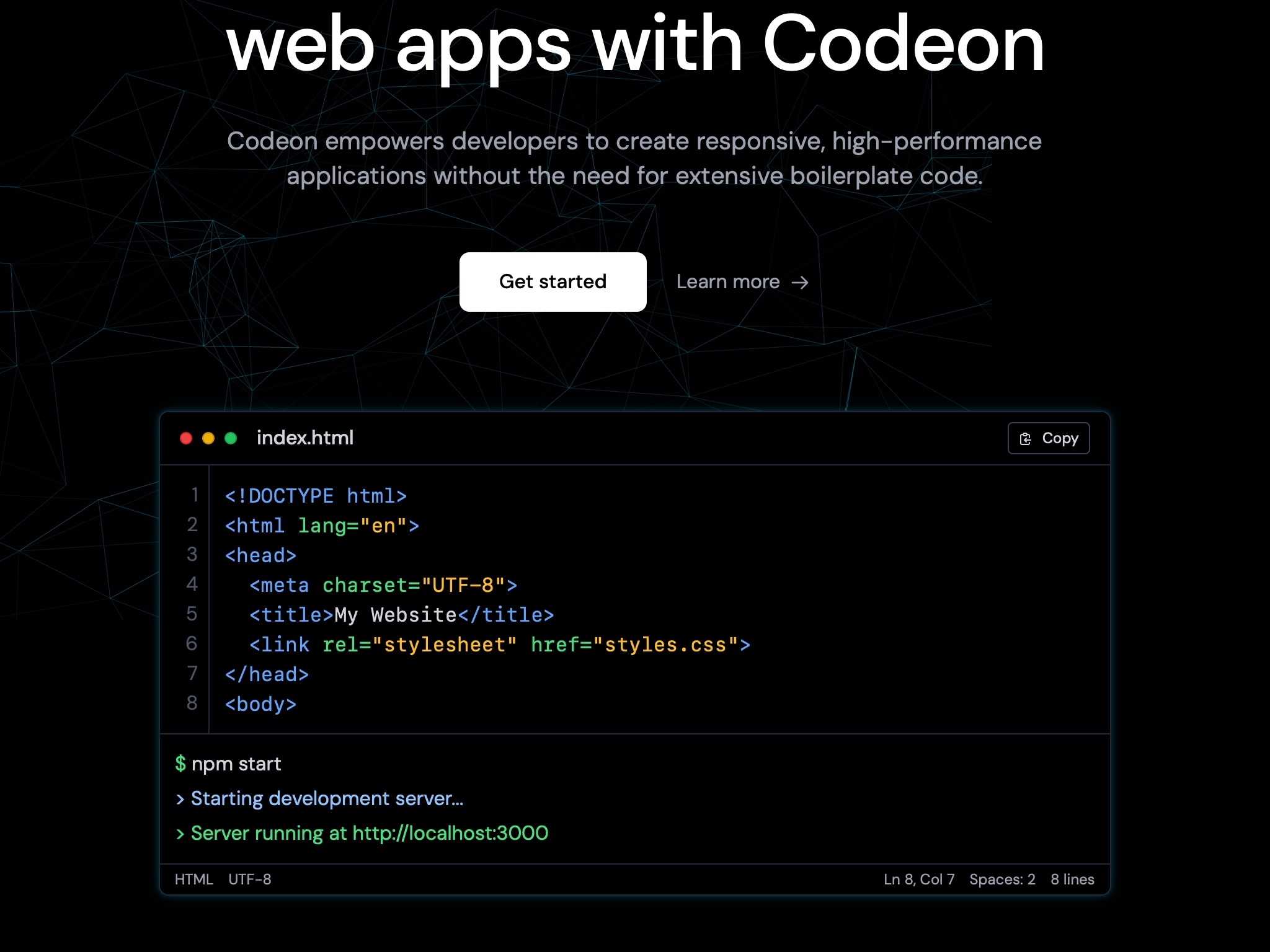 Preview for Web App Landing Page with Code Editor