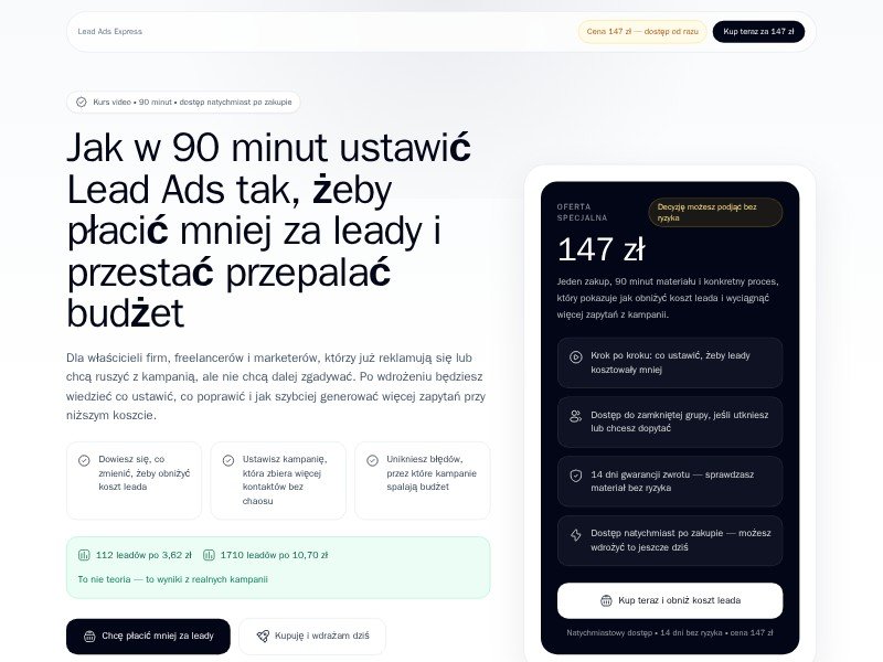 Preview for Kurs Lead Ads – jak obniżyć koszt leada i zdobywać więcej klientów
