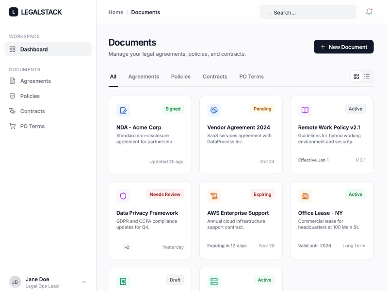 Preview for Legal Document Management Dashboard Template