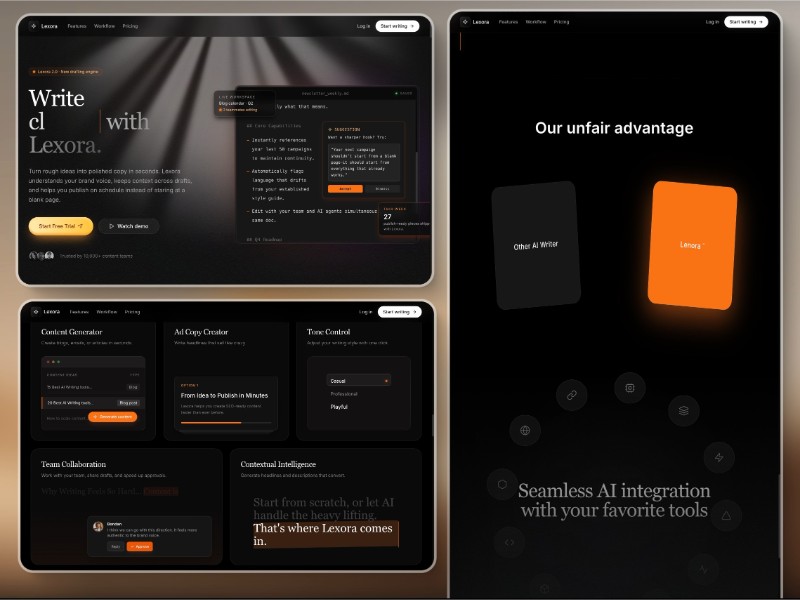 Preview for Lexora AI Writing Studio Landing Page Template