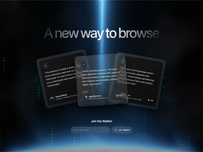 Preview for Liquid Glass Testimonial Stack Landing Page Template