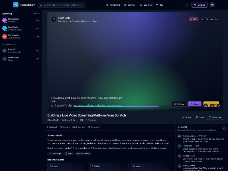 Preview for PulseStream Live Streaming UI Template
