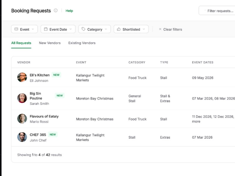 Preview for Market Vendor Booking Dashboard Template