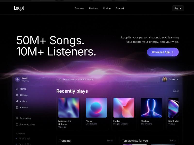 Preview for Loopi Music Streaming Landing Page Template