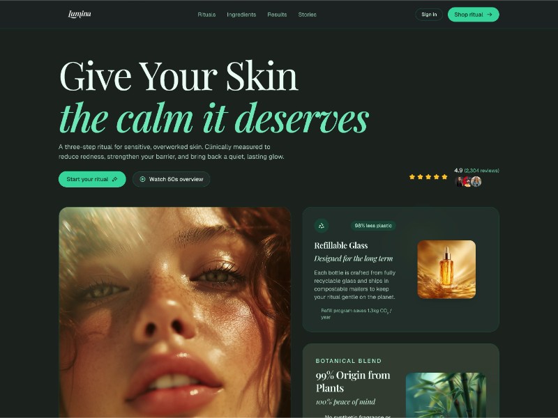 Preview for Lumina Skin Rituals Landing Page Template