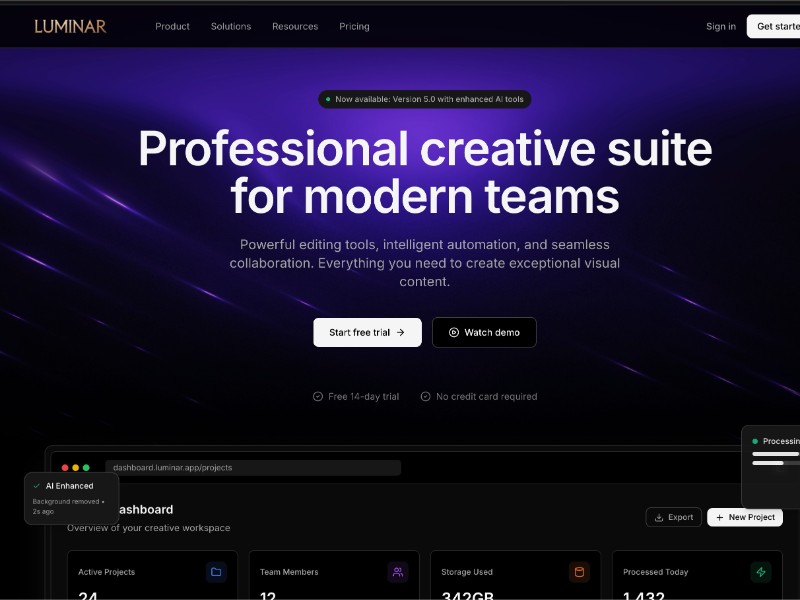 Preview for Luminar Creative Suite Landing Page Template