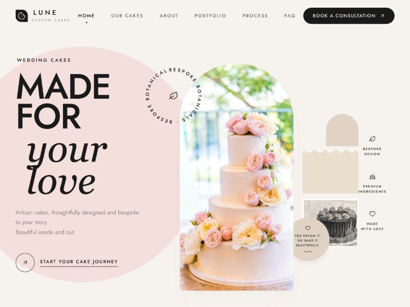 Preview for Lune Custom Cakes Landing Page Template