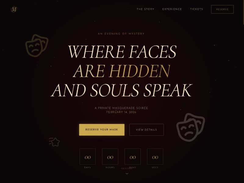 Preview for Masquerade Event Landing Page Template