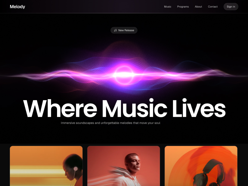 Preview for Melody Music Landing Page Template