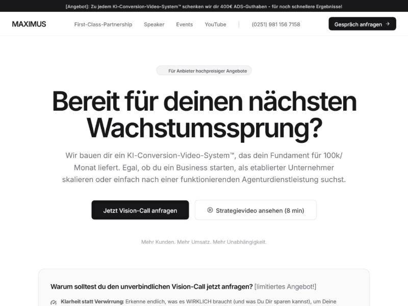 Preview for Maximus KI Conversion Coaching Landing Page Template