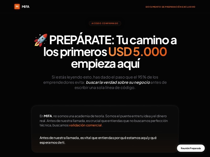 Preview for MIFA Session Preparation Landing Page Template