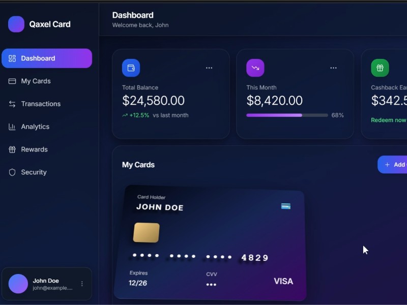Preview for Modern Bank Card Dashboard Template