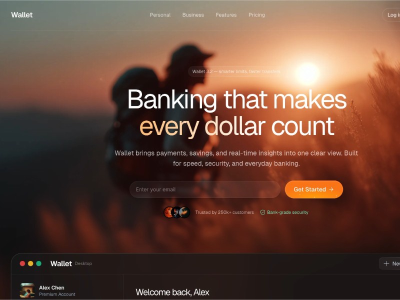 Preview for Wallet Modern Banking Landing Page Template