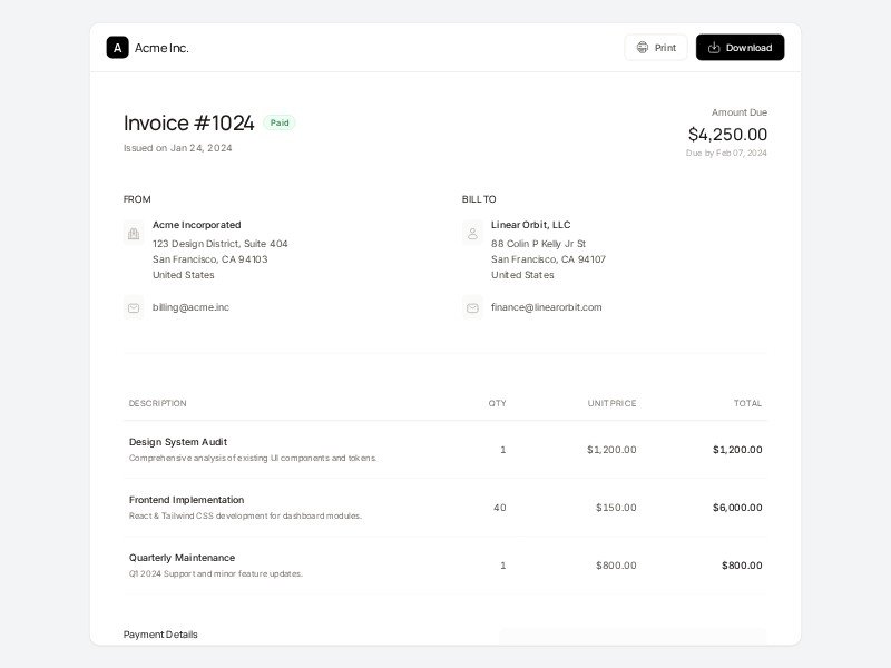 Preview for Modern Invoice Layout Template