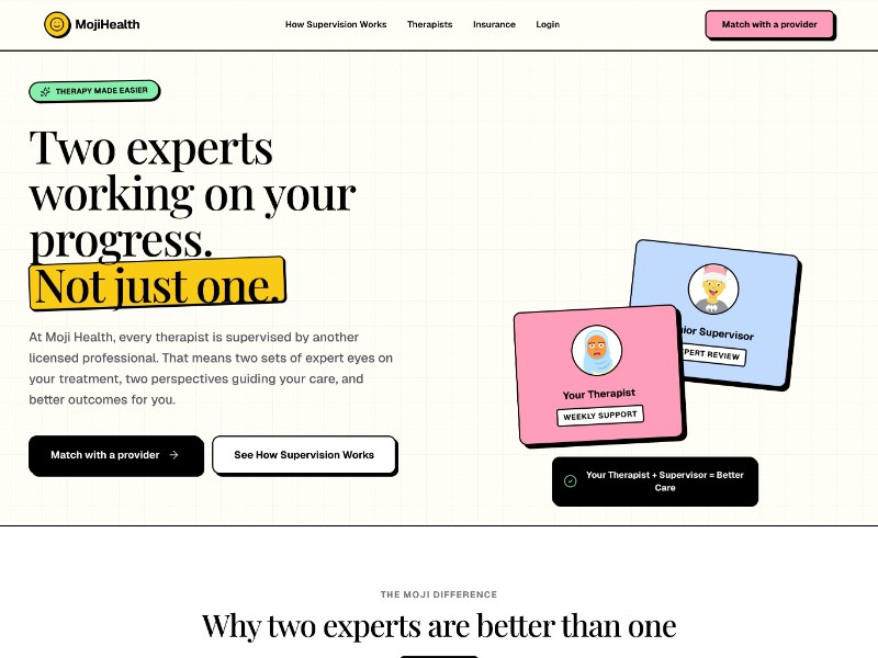 Preview for Moji Health Supervised Therapy Landing Page Template