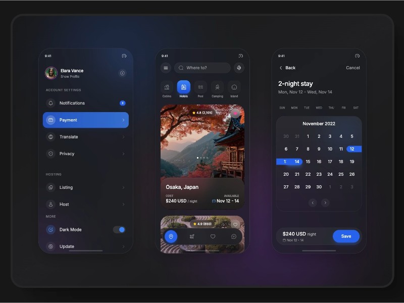 Preview for Glassmorphism Travel Booking Mobile UI Template