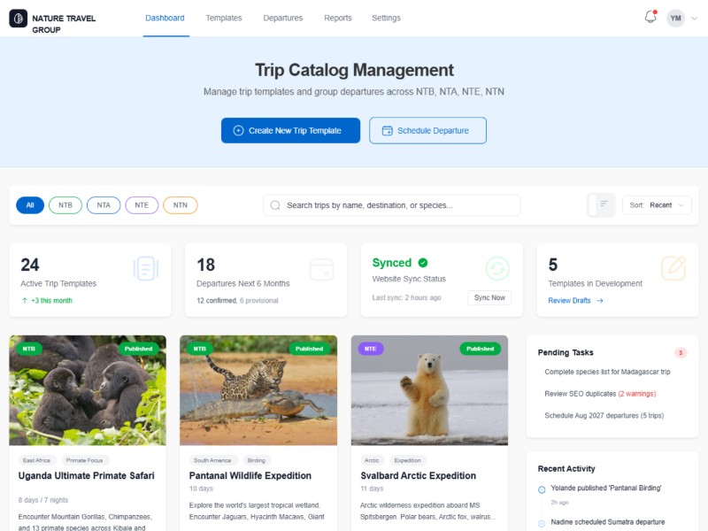 Preview for Nature Travel Trip Catalog Dashboard Template