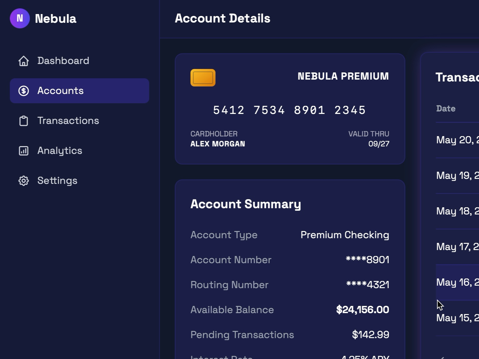 Preview for Account Details Dashboard UI