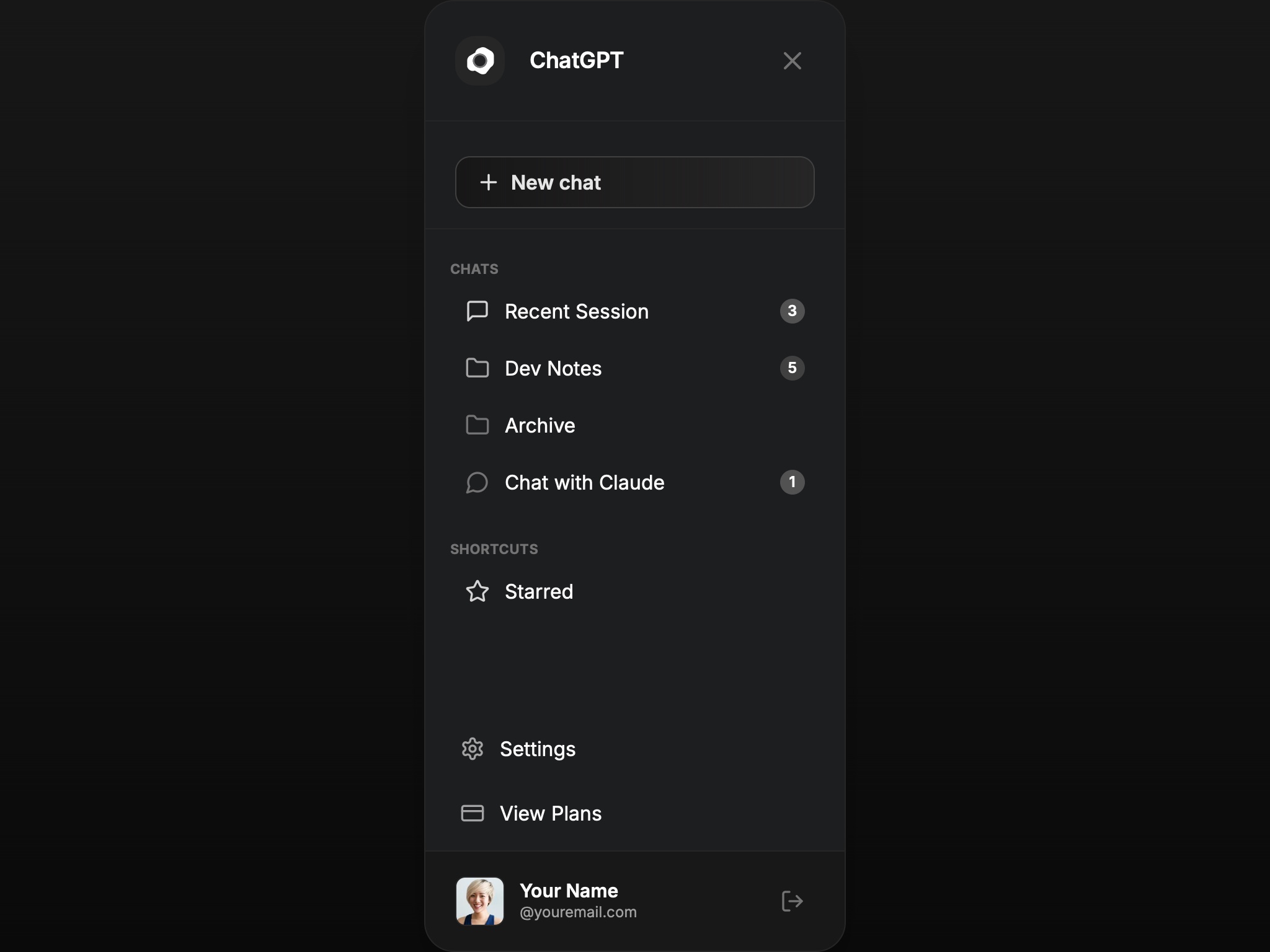 Preview for Monochrome Sidebar Chat UI