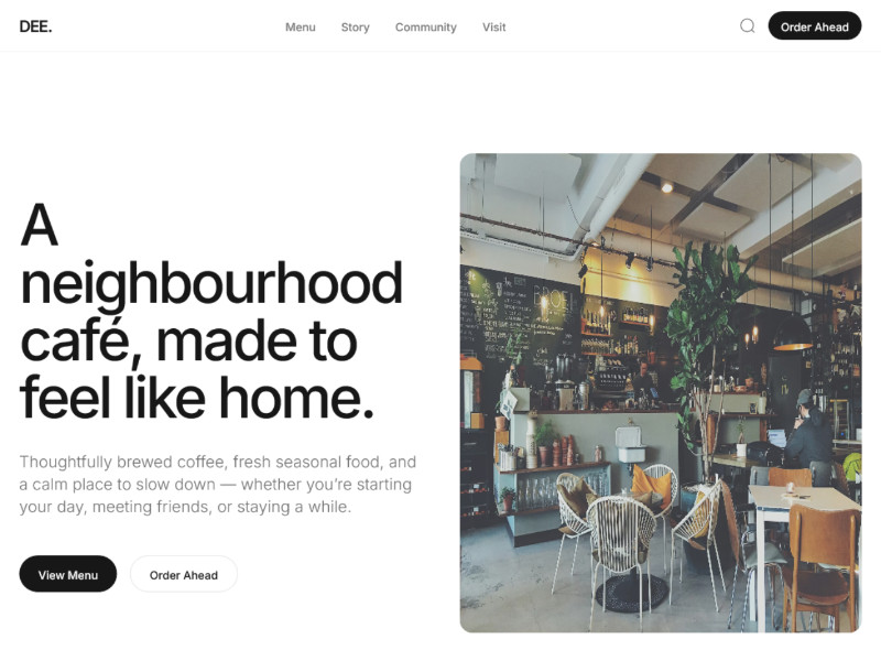 Preview for Neighbourhood Café Landing Page Template