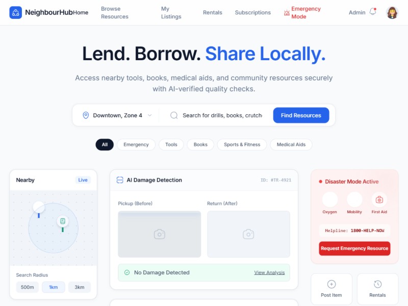 Preview for NeighbourHub Hyper-Local Sharing Dashboard Template