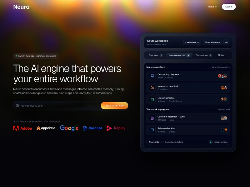 Preview for NeuroDesk AI Workspace Landing Page Template