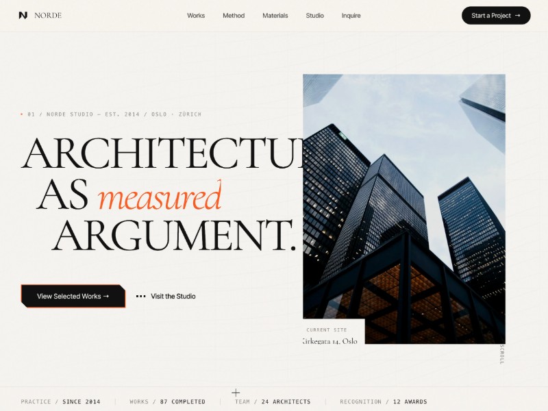 Preview for NORDE Architectural Studio Landing Page Template
