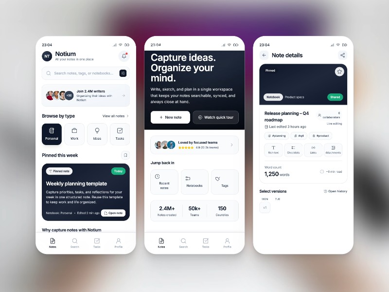 Preview for Notium Notes App Landing Page Template