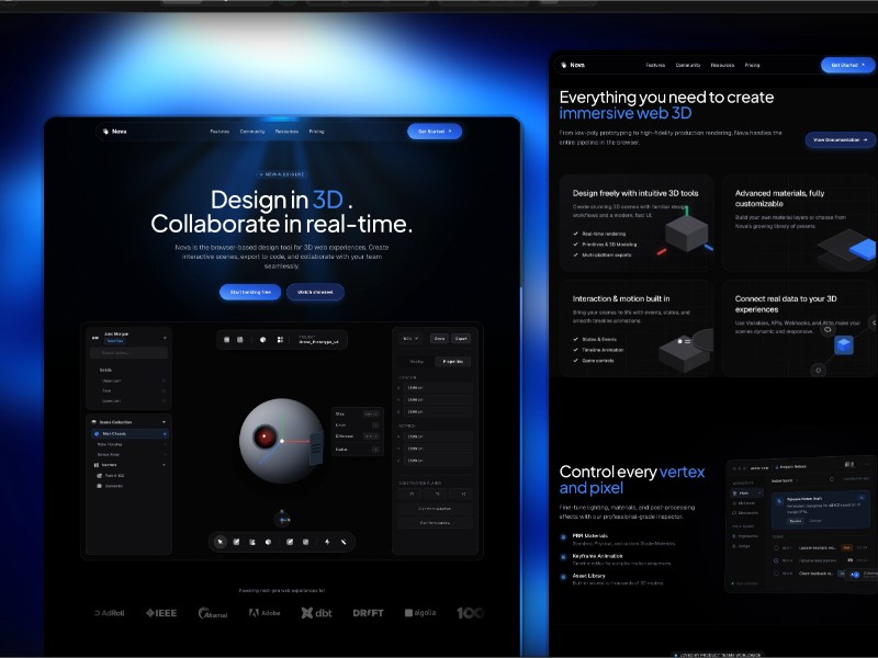 Preview for Nova 3D Design Tool Landing Page Template