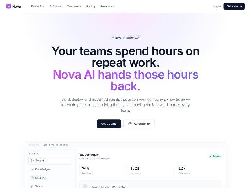 Preview for Nova AI Enterprise Landing Page Template