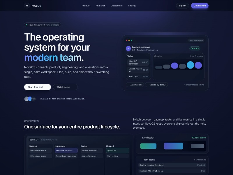 Preview for Modern Team Operating System Landing Page Template