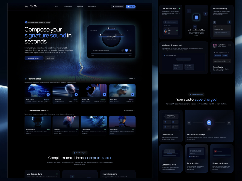 Preview for NovaPulse AI Music Studio Landing Page Template