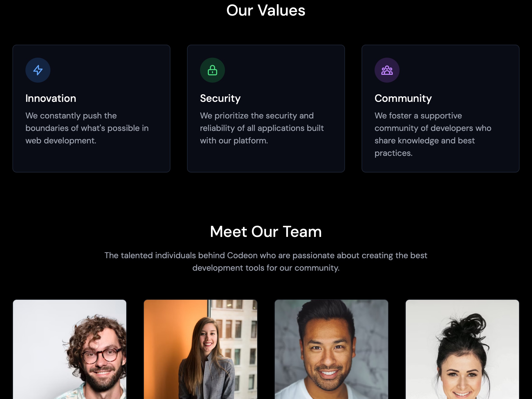 Preview for About Section with Values Grid