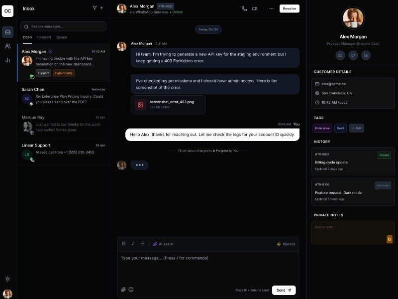 Preview for OmniConnect Support Inbox Dashboard Template