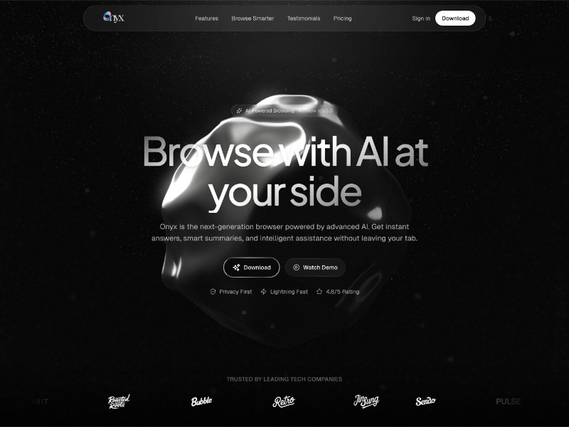 Preview for Onyx AI-Powered Browser Landing Page Template