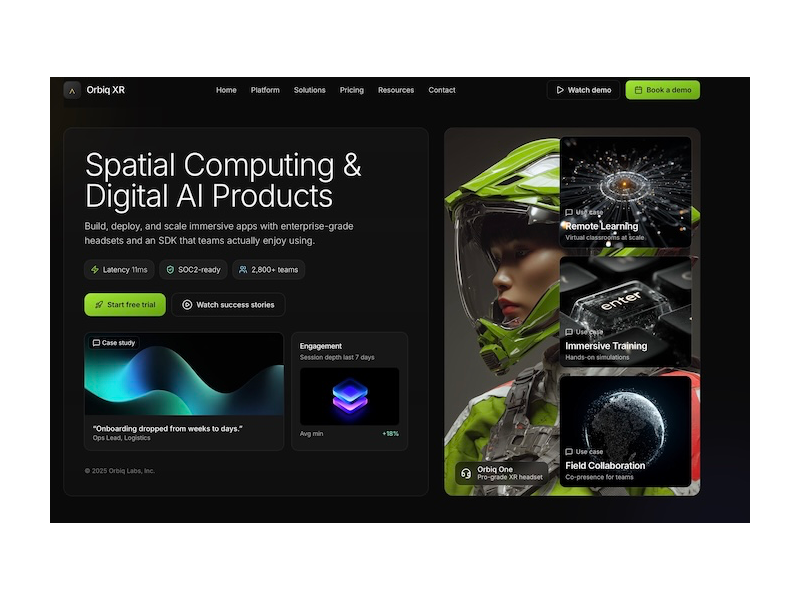 Preview for Orbiq XR Spatial Computing Landing Page Template
