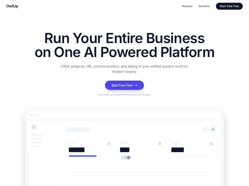 Preview for OwlUp Business Platform Landing Page Template