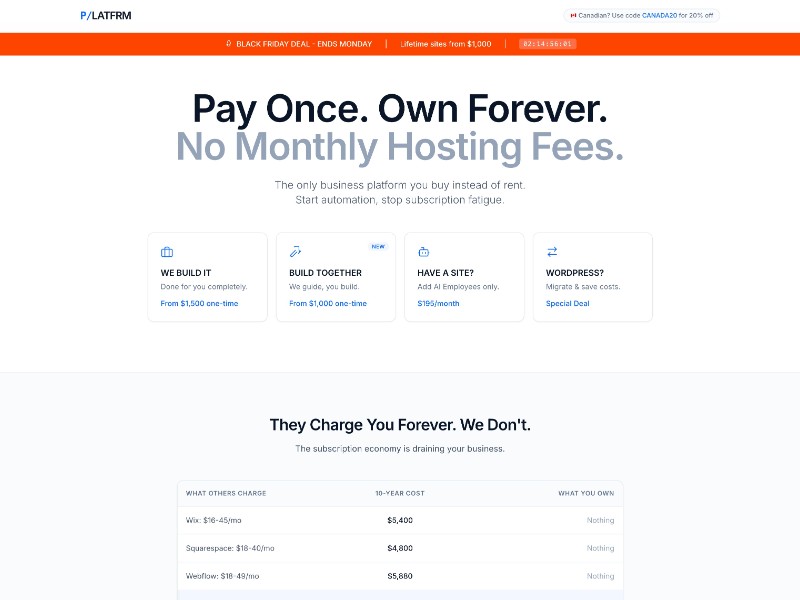 Preview for P/LATFRM Business Platform Landing Page Template