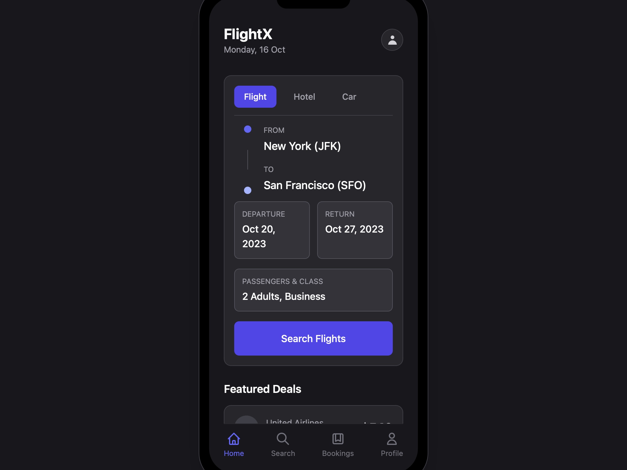 Preview for Flight Booking Search Interface