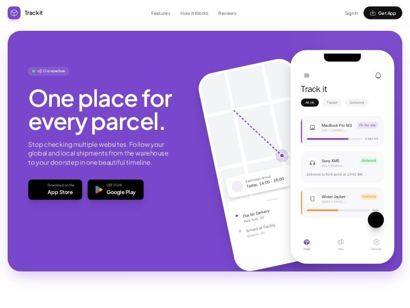Preview for Package Tracking App Landing Page Template