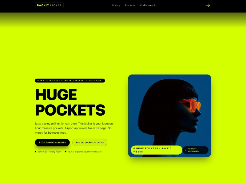 Preview for Packit Jacket Product Landing Page Template
