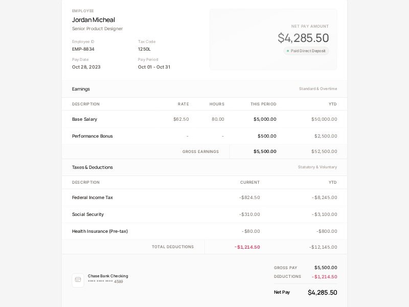 Preview for Payroll Pay Slip Layout Template