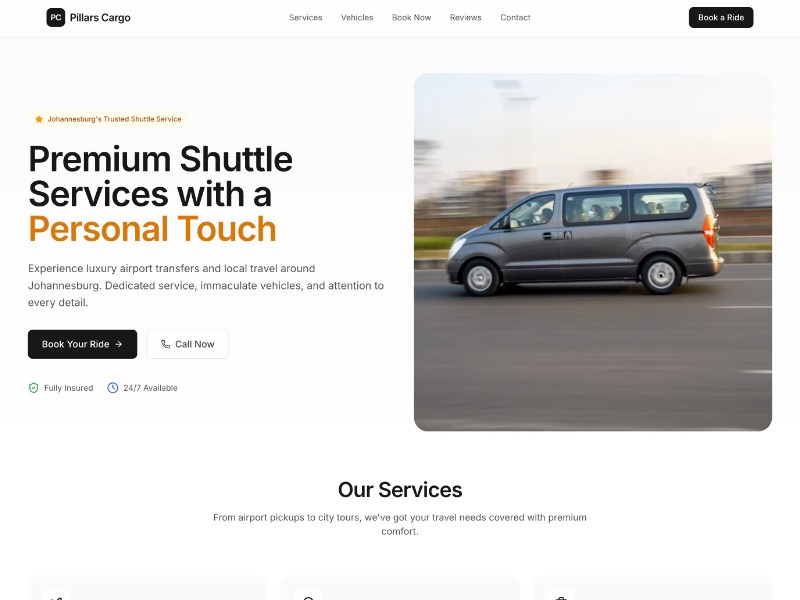 Preview for Johannesburg Shuttle Service Landing Page Template