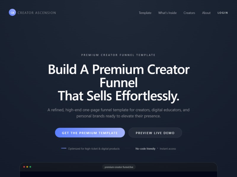 Preview for Premium Creator Funnel Landing Page Template