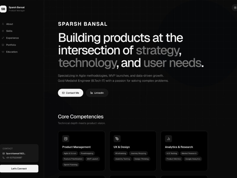 Preview for Product Manager Portfolio Website Template