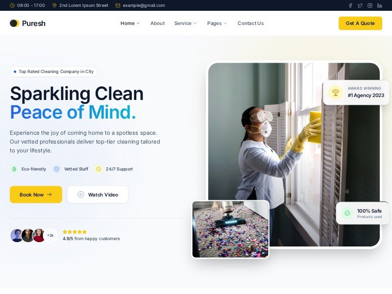 Preview for Puresh Cleaning Services Landing Page Template